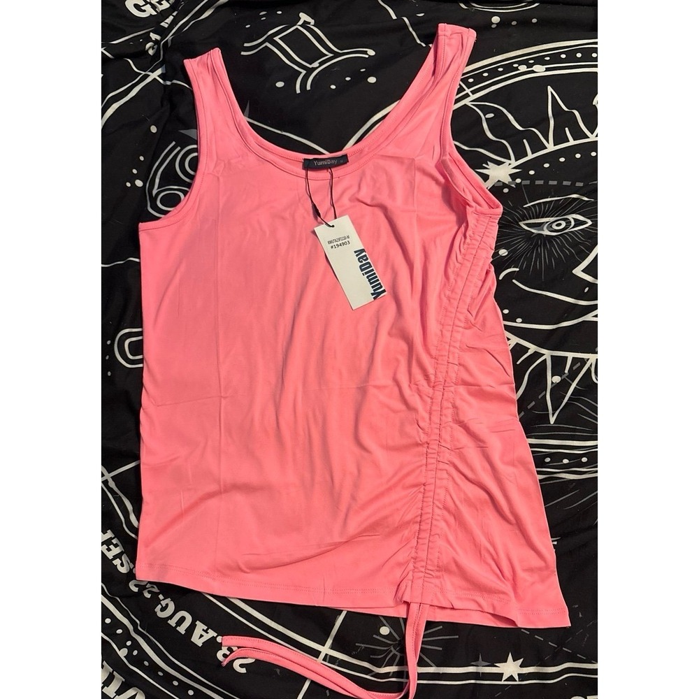 NEW YumiDay Hot Pink Asymmetrical Drawstring Scrunch Tank‎ Top, Medium